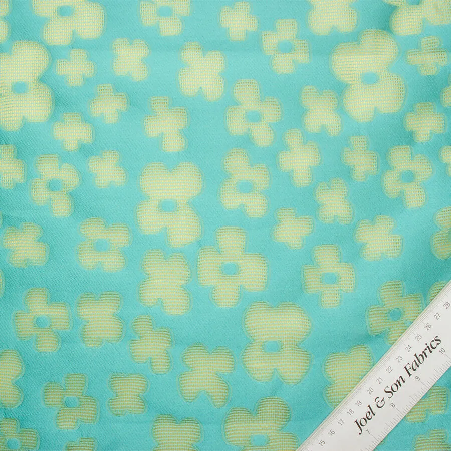 Turquoise/Yellow Floral Silk Gazar