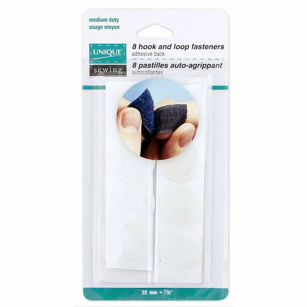UNIQUE SEWING Self-Gripping Fasteners Dots - Medium duty 22mm (⅞") - White - 8 sets