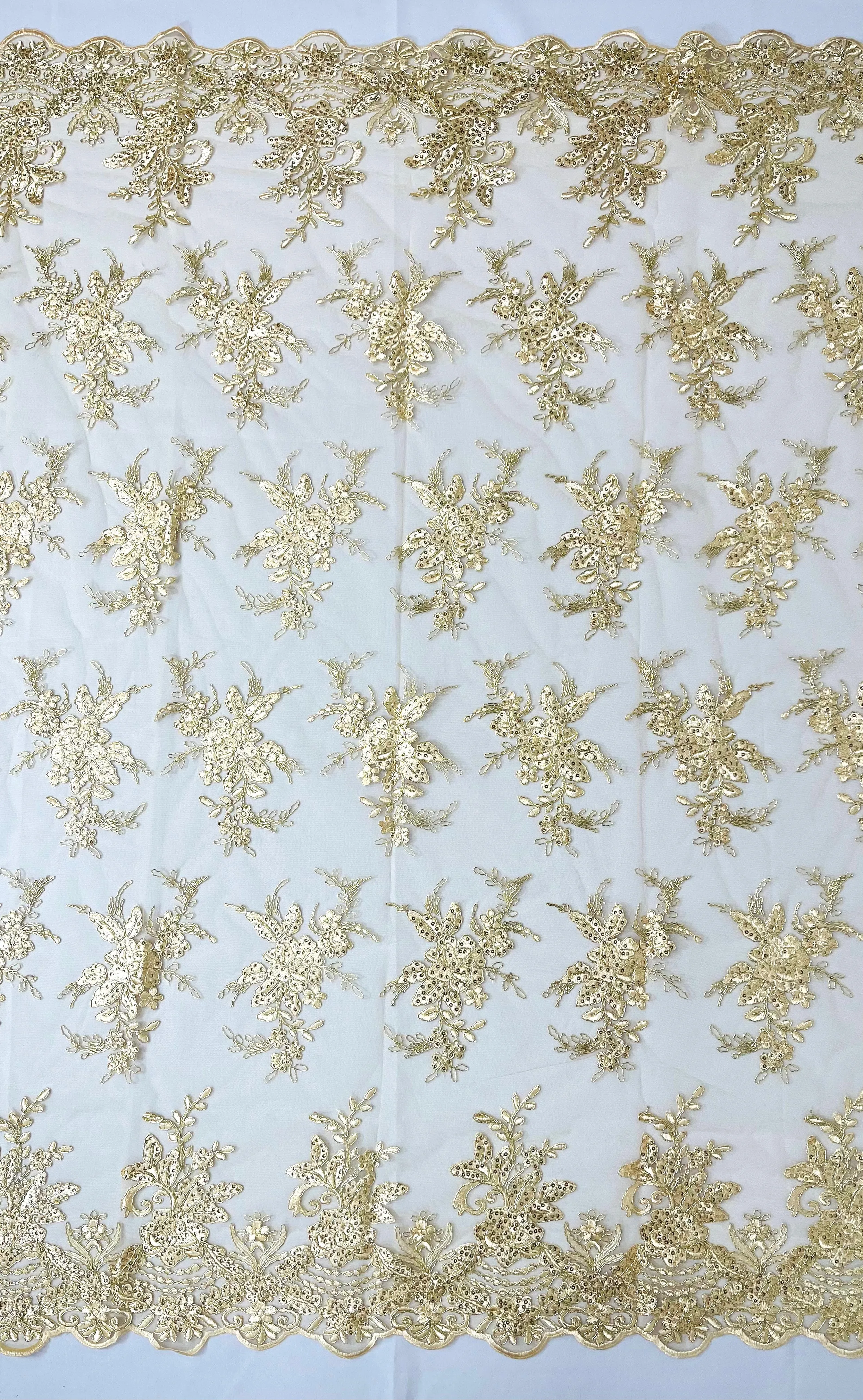 Valentina corded embroider with sequins on a mesh lace fabric-prom-sold by the yard.