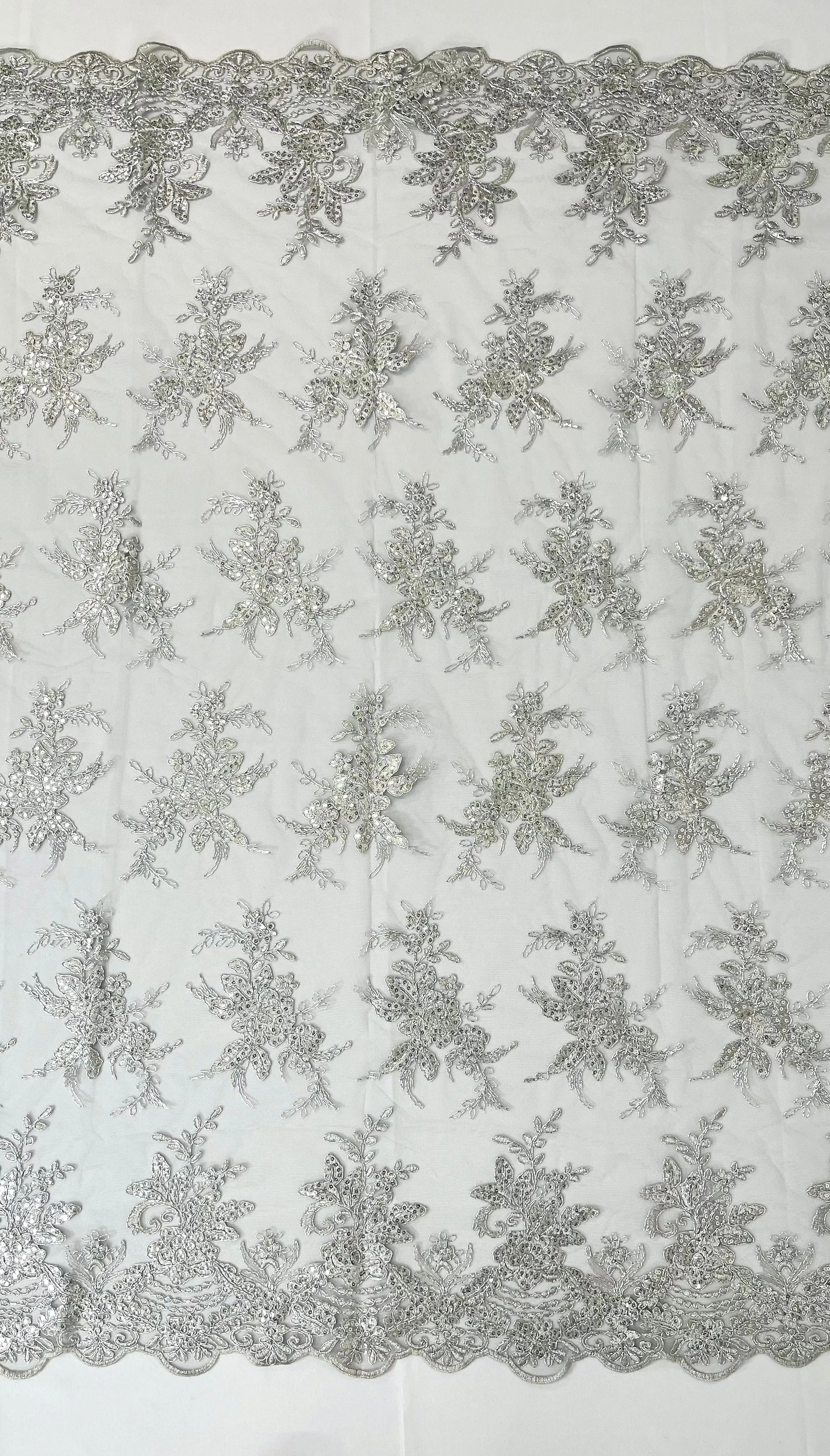 Valentina corded embroider with sequins on a mesh lace fabric-prom-sold by the yard.