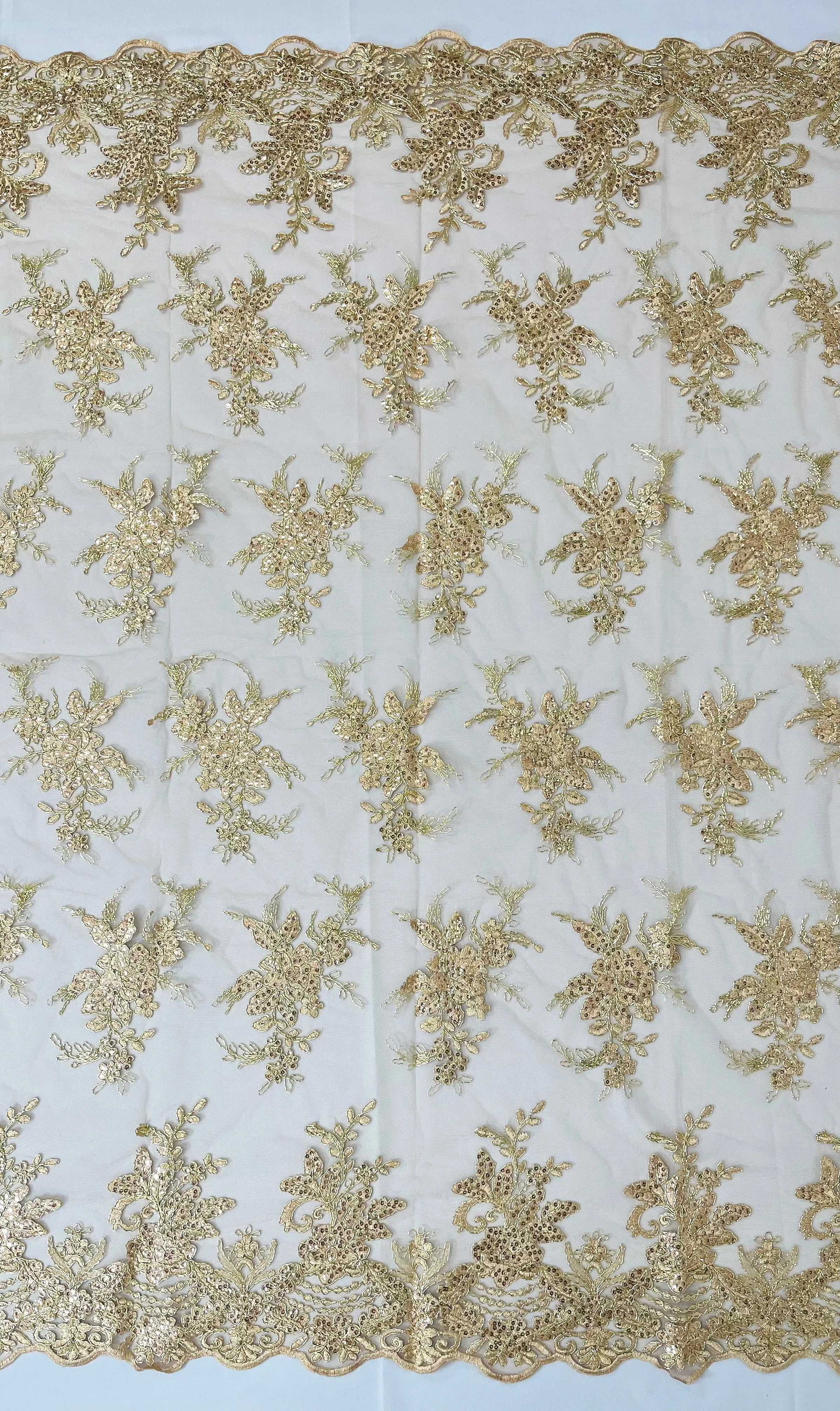 Valentina corded embroider with sequins on a mesh lace fabric-prom-sold by the yard.