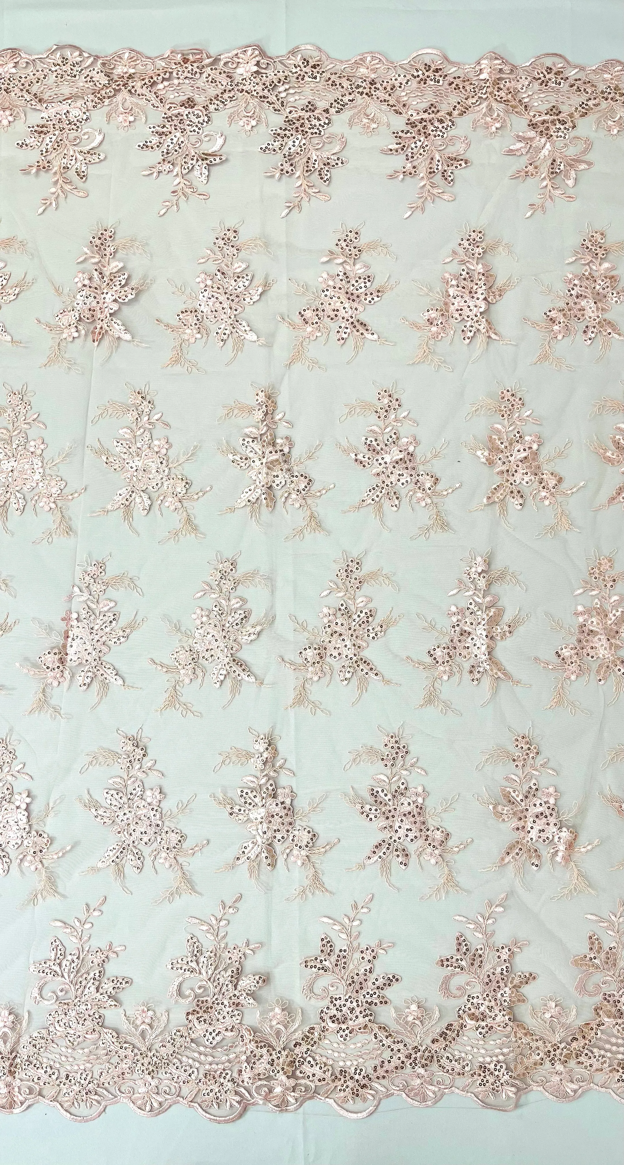 Valentina corded embroider with sequins on a mesh lace fabric-prom-sold by the yard.