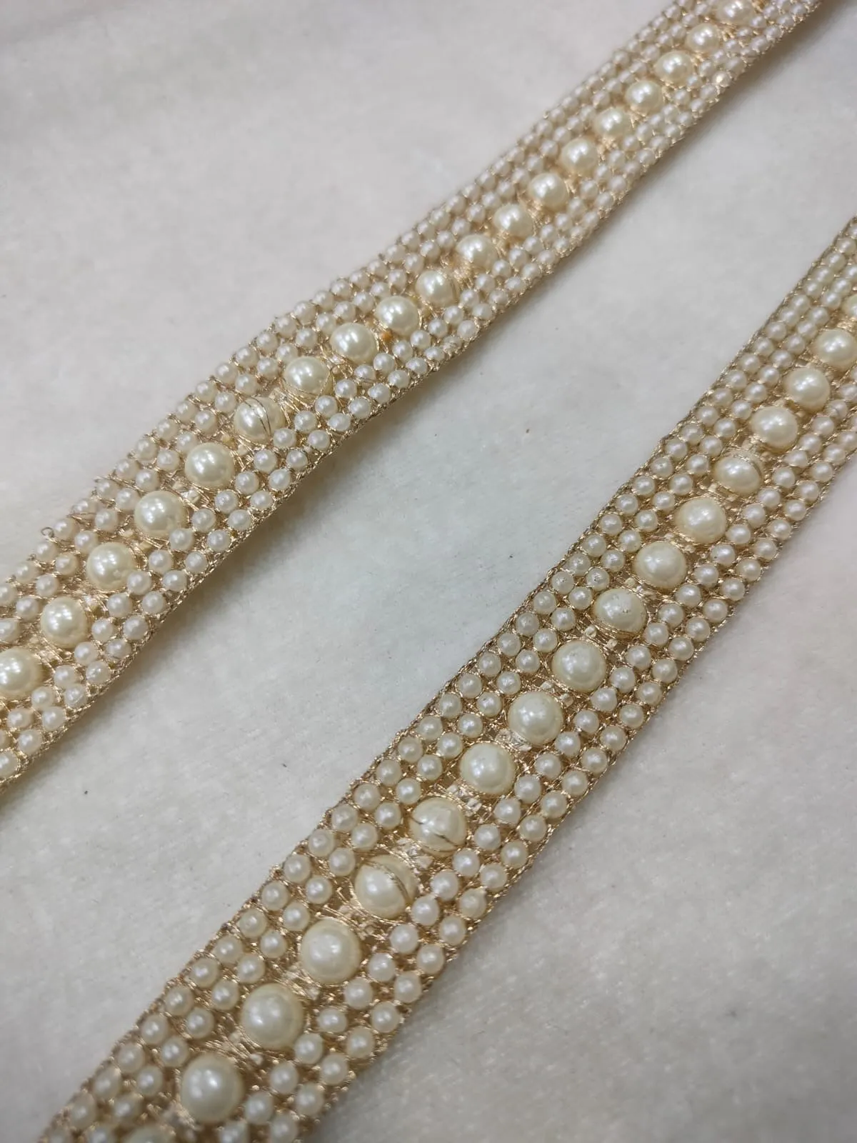 White Embellished Pearl Trim