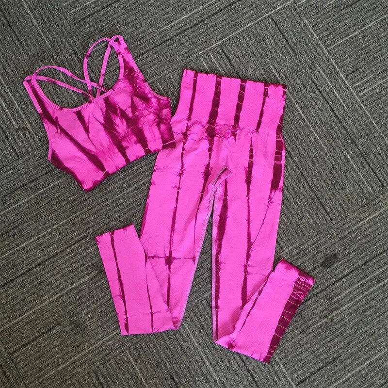 Women Fitness Yoga Tie-Dye Quick Dry 2 Piece Set