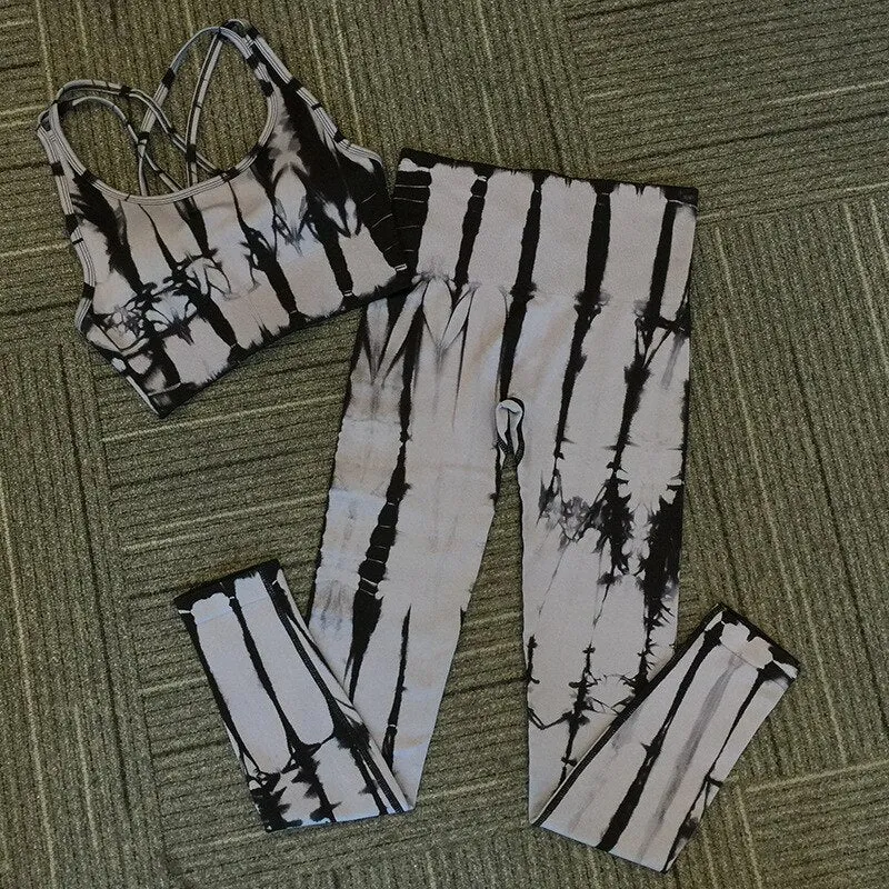 Women Fitness Yoga Tie-Dye Quick Dry 2 Piece Set
