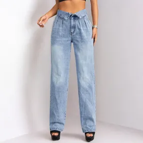 Women Straight Loose High Waist Denim Jeans