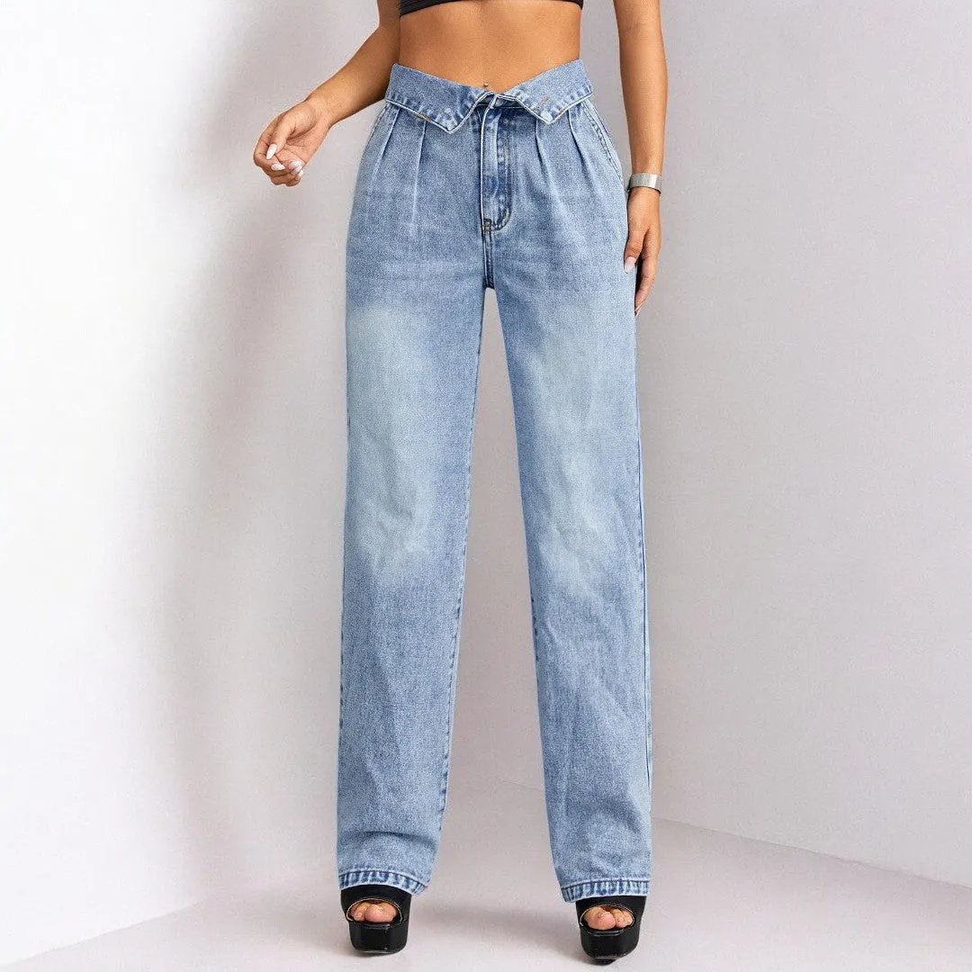Women Straight Loose High Waist Denim Jeans