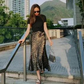 Women's Leopard Print Midi Skirts Stylish Long Skirts