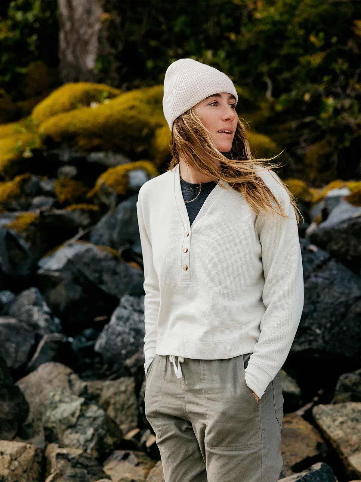 Women's Waffle Long Sleeve Henley - Fig